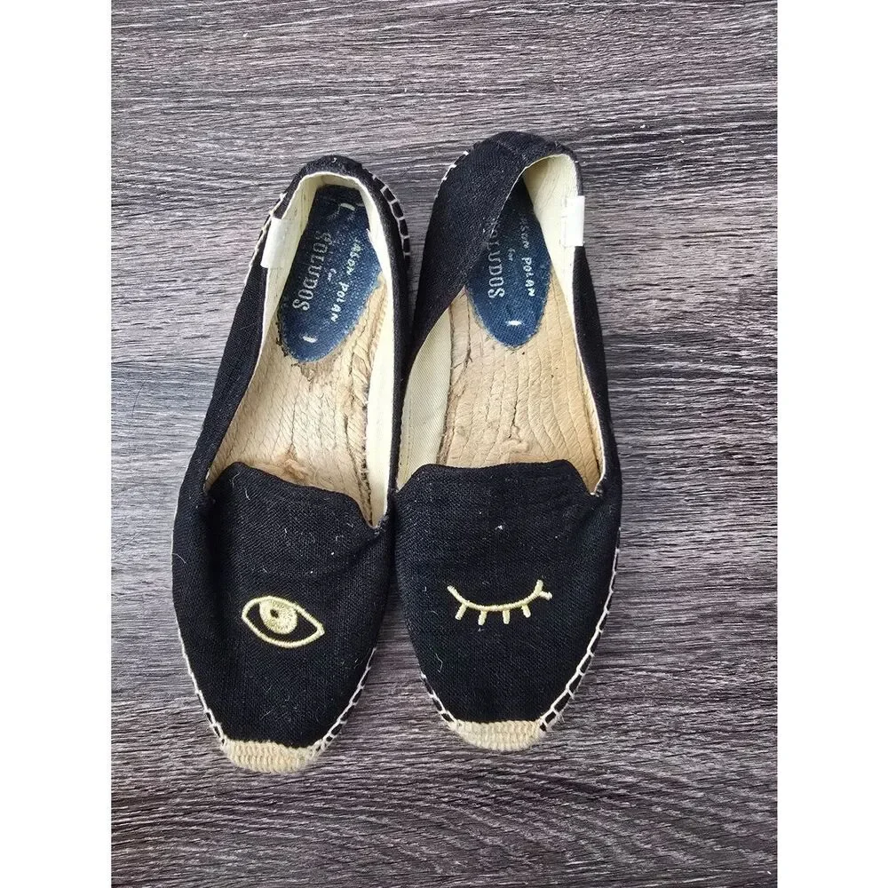 Soludos Black Eye-Embroidered Espadrilles - Women's Slip-On Flats